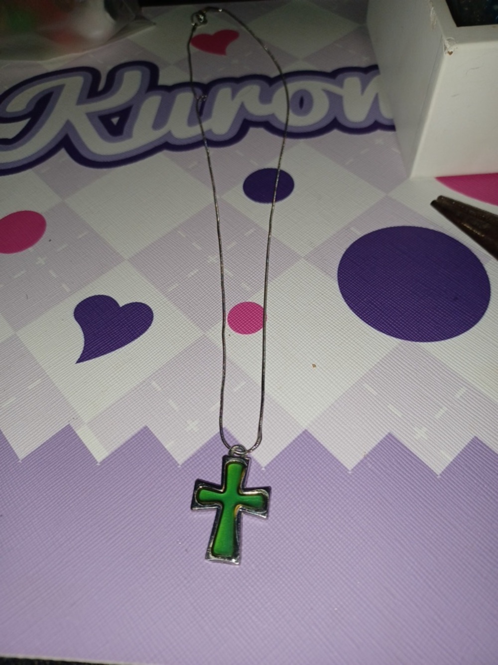 Mood change Cross Pendant Necklace - Silver Tone